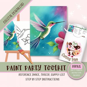 Paint and Sip Spring, Diy Paint Party Kit Instant Download, Step by Step Instructions & Supply List, Hummingbird Bird Download Tracer - Etsy