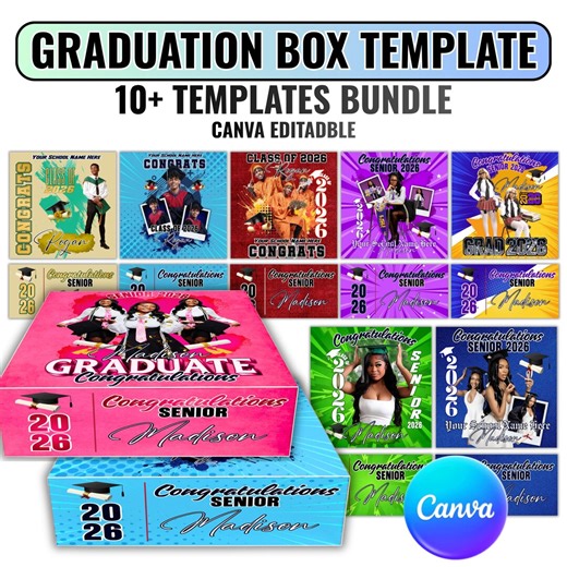 Editable Graduation Gift Box Template, Canva Graduation Class of 2026 Party Favor Box, DIY Grad Senior Celebration Decor & Instant Download - Etsy
