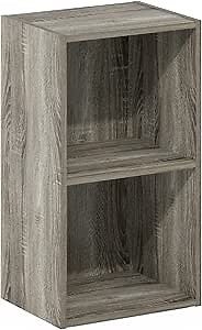 Furinno PASIR Book Shelf, 2-Tier Modern Bookshelf, Open Shelves Bookcase 9 x 12 x 21, for Living Room, Bedroom, Home Office, French Oak