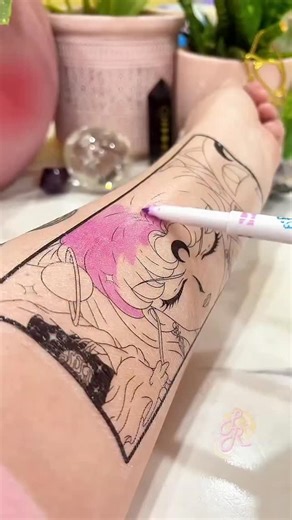Polly | Digital Artist on Instagram: "Another day another fandom anti anxiety temporary tattoo ✨ This Sailor 🌙 piece is inspired by the Dark Lady. Unlike my last post, I actually was able to get a full colouring tutorial. I am struggling with the fact that it’s not real because U loved both of these new comic styles tattoos SOOOO much!! #pastelrosii #colourwithme #anxietyawareness"