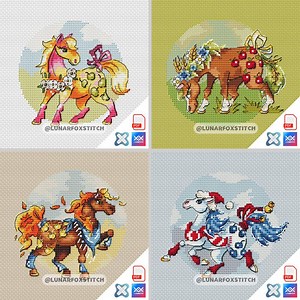 Seasons "horses" - 4 Set - Cross Stitch Pattern - Animal Farm Nature Furry Flower Cute Kawaii Embroidery - PDF Instant Download - Small - Etsy Australia