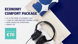 Want to make flying even more pleasurable? With an Economy Comfort package, you get a seat in the front of Economy Class, one hour of internet access, noise-cancelling headphones and an amenity kit. Order when booking your flight or visit our website and click Manage Booking. | Finnair