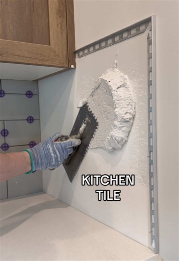 How to install tile in the kitchen #kitchen #construction #fyp #asmr #work