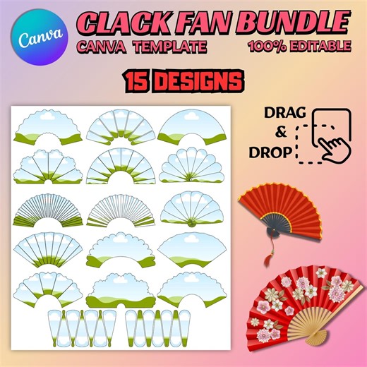 Clack Fan Template, Folding Hand Fan Sublimation Design, Drag Queen & Chinese Fan Template, Canva Template, Digital File - Etsy