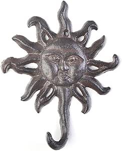 Antiqued Cast Iron Sun Head Single Hook Hanger Animal Shaped Coat Hat Hooks Heavy Duty Iron Art Decorative 1 pc