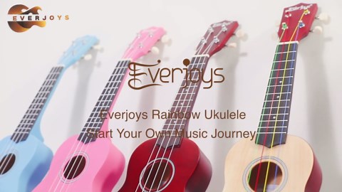 Everjoys Soprano Ukulele Beginner Pack-21 Inch w/Rainbow String Free Online Lesson Gig Bag Digital Tuner Pick All in One Kit