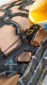 Black & Gold Estuary table, infinity resin waterfalls on the live edge Walnut ⚡🔥🌊 #UntreatedArt #epoxyart #resinart #epoxy #resin #epoxyresin #liveedgetable #Walnut | UnTreated