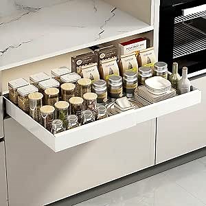 Pull out Cabinet Organizer, Expandable(12"-20") Heavy Duty Slide out Drawers Fixed with Adhesive Nano Film for Pots, Roll out Drawers for Kitchen Cabinets Organization, Pantry, Bathroom