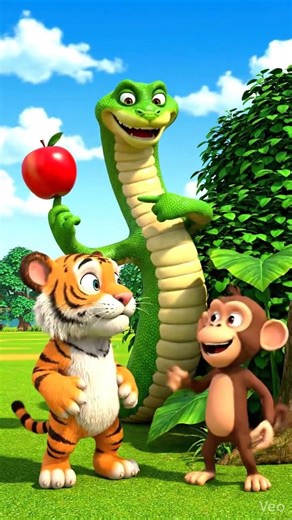 “The Clumsy Apple Trap! 🐍🍎 Tiger vs Green Python (FUNNY 3D Cartoon)”