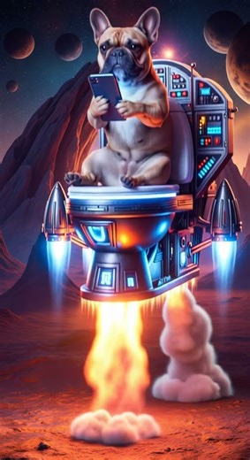 Rocket Toilet: A Frenchie's Epic Space Launch! #viral #Shorts #Funny #cute #puppy #animals