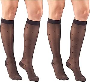 Truform Compression 15-20 mmHg Sheer Knee High Stocking, Charcoal Dot Pattern, Medium (Pack of 2)