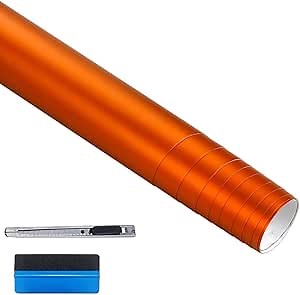 LZLRUN Car Metallic Satin Matte Chrome Ice Vinyl Wrap Sticker Bubble Free (Orange, 1.64ft x 5ft)