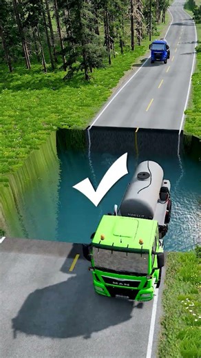 Tanker truck vs water pit #115 | #carsvswaterpit #beamngdrive #doubleflatbedtrailertruckvsspeedbumps