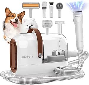 HEAPETS Dog Grooming Vacuum Kit - 3L Vacuum with 7 Tools, Low Noise Electric Clipper and Brush for Pet Shedding at Home, White