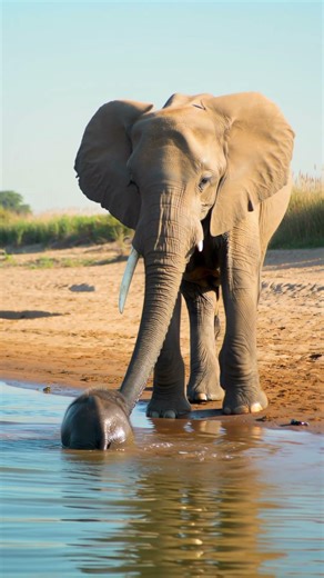 Adorable Elephant Calf Slips in Water (Wait for the Rescue!) 🐘 #shorts
