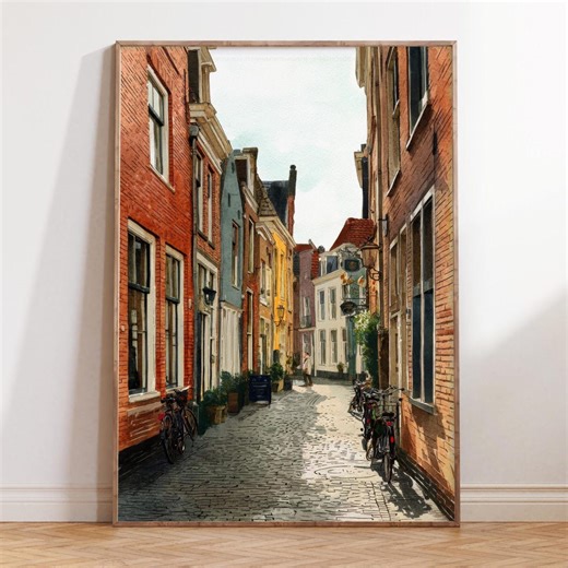 Deventer Netherlands, Watercolor Cobblestone Lane, Historic Dutch Street Travel Art - Etsy