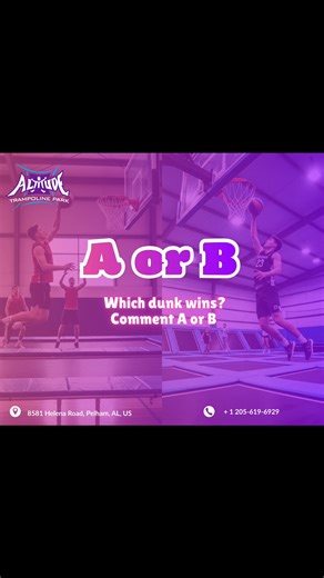 Who brought the heat? 🏀🔥 ​Cast your vote: A or B? Tell us who wins in the comments! 👇 ​📍 8581 Helena Road, Pelham, AL 📞 (205) 619-6929 ​#PelhamAL #ShelbyCounty #BhamFamilies #BirminghamKids #PelhamMoms #MagicCityParents #FamilyFunDay #DunkContest #TrampolinePark #AltitudePelham #GotHops #SlamDunk #BhamMoms #WeekendFun #AltitudeTrampolinePark ​#PelhamAL #ShelbyCounty #BhamMoms #BirminghamKids #BhamFamilies #MagicCityMoms #FamilyFunDay #AltitudePelham #TrampolinePark #DunkContest #SlamDunk #G