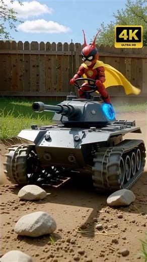 Superhero's DIY RC Tank: Glowing Turret & Crushing Treads Conquer Dirt Path! #RCTank
