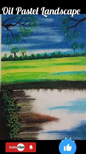 Oil Pastel Landscapes 💚💙#shorts