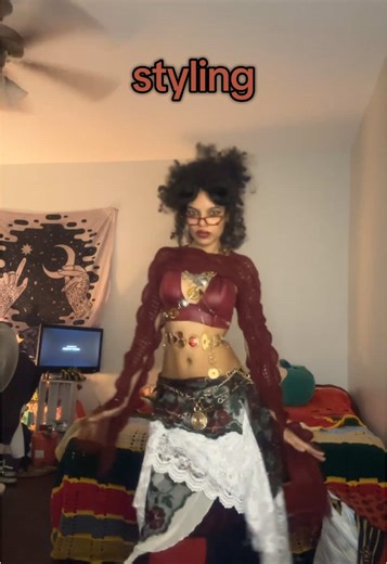 so many layers 😝 ~~ #wearingvsstyling #ootd #romanticgoth #whimsical #whimsygoth #whimsigoth #gothhair #80shair #fashion #alt #blackgirltok #latinastiktok #layers #afro #beadedjewelry #beadednecklace #styling #gothtok