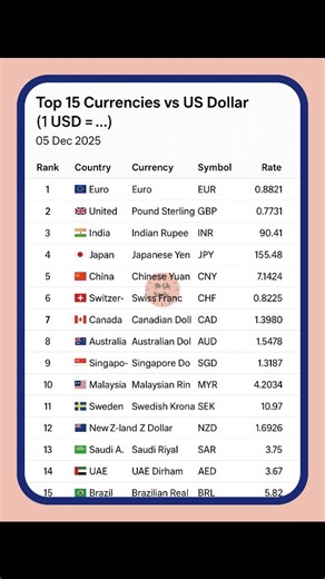 💵 Top 15 Currencies vs USD (Exchange Rates) — 05 Dec 2025 #exchange #usd #usdt #currency | Jb gk study