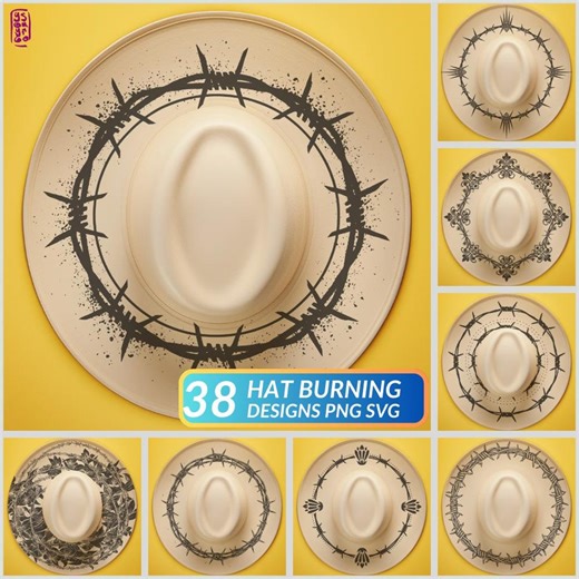 Edge of the West: 38 Barbed Wire Hat Burning SVG Designs—rustic Wire & Filigree Laser Engraving Patterns for Custom Wide-brimmed Hats! - Etsy
