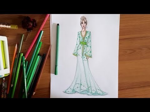 Fashion Illustration: Draw Moroccan Caftan/Comment dessiner un caftan marocain #2