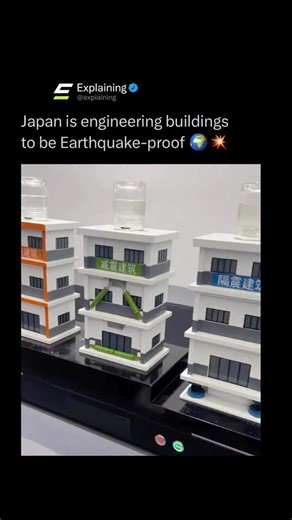 Explaining on Instagram: "Japan has become a world leader in engineering earthquake-resistant buildings. 🏗️🌏 Modern structures use flexible steel frames, shock absorbers, and base-isolation systems that allow buildings to move independently from the ground during a quake. Some skyscrapers even sit on giant rubber bearings and hydraulic dampers that absorb seismic energy before it reaches the structure. Instead of resisting earthquakes, Japan’s buildings move with them — protecting lives by tur