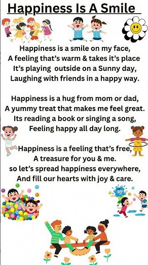 Happiness Is A Smile | English Poem for Kids | Poem in English for Kids | Poems | Kids Poems #shorts