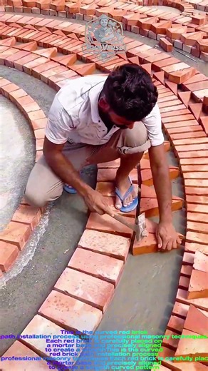 Curved Red Brick Path Installation Process | Professional Decorative Brick Paving Technique #shorts