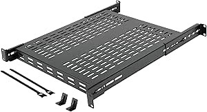 Tecmojo 1U 4-Post Vented Server Rack Mount Shelf,21.7in Deep with Adjustable Depth 13.5-31.8 Inch,Supports to 242 lbs,Universal Tray for 19 Inch AV/Network Equipment Rack,Black