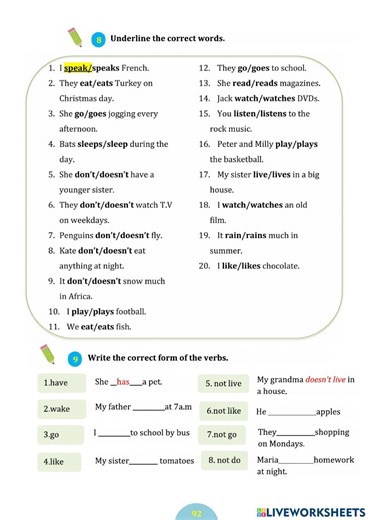 Present simple tense 2 activity