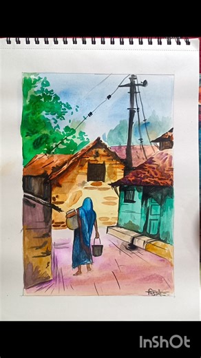 a watercolor painting for you guys ❤️❤️#shorts‪@Ditsasdream‬#viral#trending#sanjuart#village