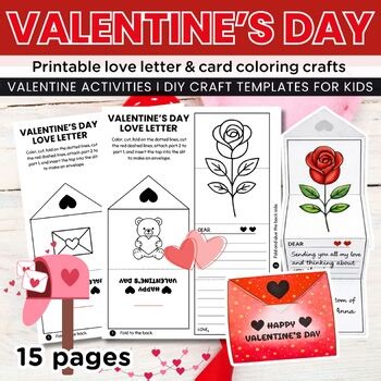 Valentine’s Day Love Letter Crafts, DIY Card Templates, Writing & Coloring Craft