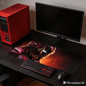 Futuristic Robot Warrior Mousepad, Sci-fi Armor Desk Mat, Cyber Robot Gaming Mouse Pad, Red Fire Mech Desk Mat, Dark Tech Aesthetic Mousepad - Etsy