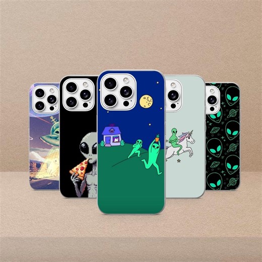Alien Phone Case Funny UFO Cover for iPhone 17pro, 16, 15, 14, 13, Samsung S26, S25, S24, S23fe, S22, A16, A26, A56, Pixel 10, 9pro - Etsy
