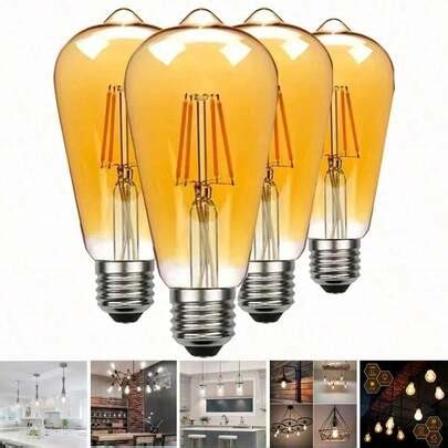 4PCS Dimmable Vintage LED Edison Bulbs 7W ST64 Amber Glass Filament Bulbs, Warm White Retro Light Bulbs For Kitchen Pendant Lights, Dining Room, Bar, And Home Decor | SHEIN