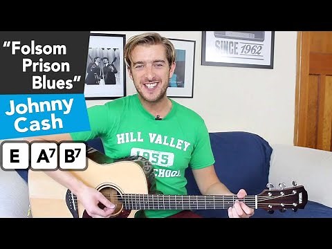 Johnny Cash - Folsom Prison Blues acoustic guitar tutorial // 3 chords + SOLO