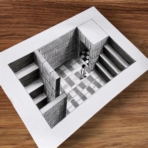 3D drawing stairs walking Man How??? #drawing #shorts #art
