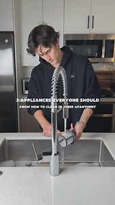 3 appliances everyone should know how to clean in their apartment: 1. Dishwasher - Remove and rinse the filter to clear any debris. Then, run an empty cycle with 1 cup of white vinegar placed in a container on the top rack to eliminate odors and mineral buildup. 2. Microwave - Remove the grease filter, soak it in hot, soapy water for at least 10 minutes, gently scrub with a soft brush, rinse thoroughly, and let it dry before reinstalling. To clean the interior, place a microwave-safe bowl with w