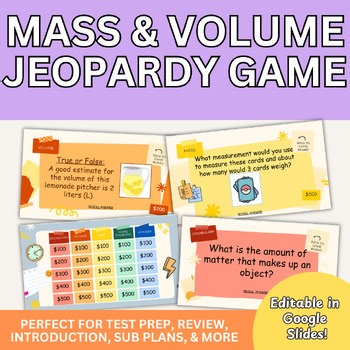 Mass and Volume Jeopardy Game | Metric Units Review (Grams, Kilograms, Liters)