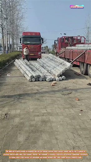 The Art of Unloading Concrete Utility Poles with Leverage Tools