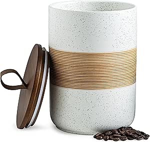 Large Storage Containers with Lids, Ceramic Coffee Container Kitchen Food Storage Jars for Spice Sugar Tea Bag, Stackable Decorative Jars for Counter, White & 61 fl.oz