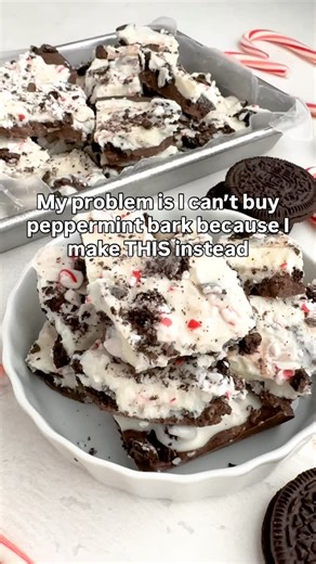 Dorothy Kern | @crazyforcrust on Instagram: "⁠But for real, this is 100x better than anything you buy - thick peppermint bark with OREOS added! My daughter invented this recipe back around 2013 and it’s been widely copied but THIS is the original. Laters of milk or dark chocolate with crushed candy canes, Oreos, and white chocolate. It’s HEAVEN!⁠ ⁠ ❤️🤍 Comment LINK for the recipe and I’ll send it to you!⁠ ⁠ You can always find this recipe by going to CrazyforCrust.com and searching “Oreo pepper