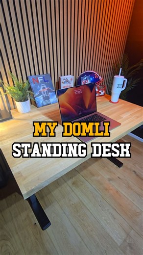 George Eghator on Instagram: "My favourite 2025 find......the @domli_uk Standing Desk! Now that I've got one, I'm not sure how I've coped without one! 🤣 Pictured: Dual Motor D2 Black Standing Desk with Oak Solid Wood Desktop - 1200 x 800mm #gifted #standingdesk #domli"