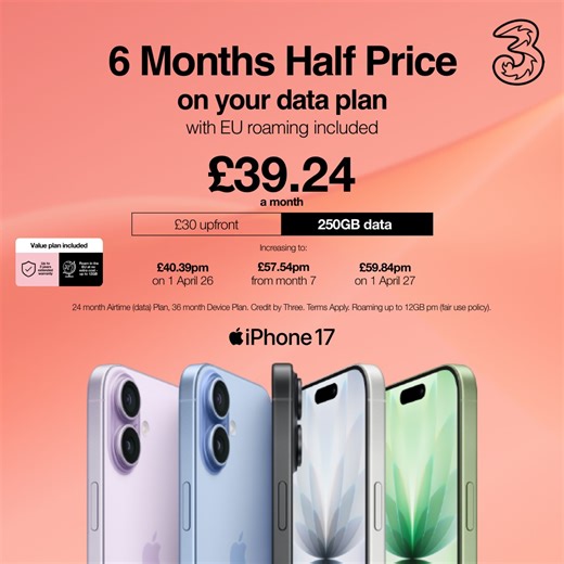 78K views | Get your iPhone 17 and get 6 months half price on Three today. | Three UK | Facebook