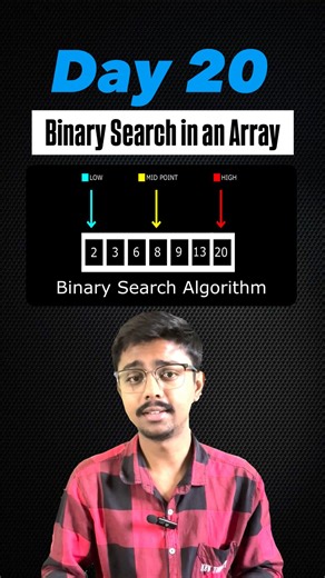 Engineering Marathi | Anurag Meshram on Instagram: "Day 20 — Daily Coding Challenge 🔥 Array sorted आहे… तरी element शोधायला time लागतोय? 😳 मग तुम्ही Binary Search वापरत नाहीये! आज शिकूया👇 🔎 Binary Search कसा काम करतो — divide & conquer magic! Half-तून search = super fast logic 💻⚡ हा question interviews मध्ये तुमचं thinking + optimization check करतो. Daily असेच coding shorts पाहण्यासाठी 👉 @engineeringmarathi 💛 ✨ Daily Coding Shorts | DSA | Interview Prep #binarysearch #searchalgorithm #cod