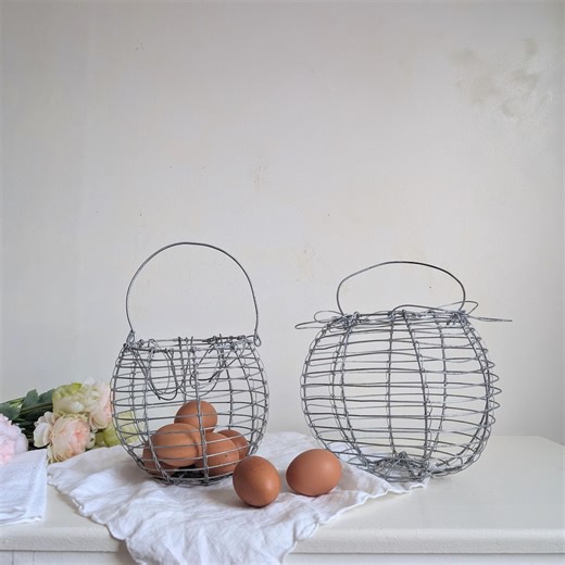 Antique French Wire Egg Baskets | Collapsible Farm Gathering Baskets | Rustic Spring & Homestead Kitchen - Etsy Canada