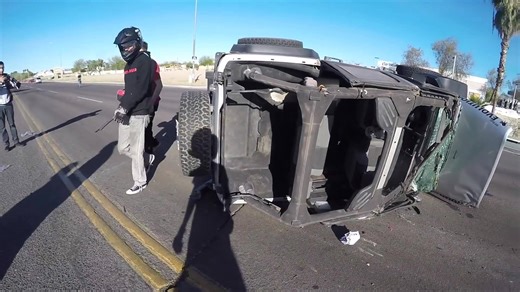 Car flips multiple times in horrific accident witnessed from motorcycle