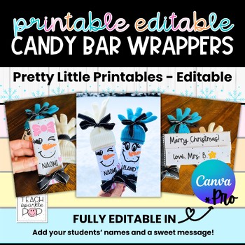Printable Editable Candy Bar Wrappers | Winter Snowman Gift | Canva Pro Template